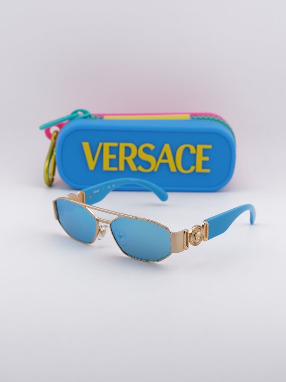 Versace Kids VK2003 100255 Rectangle Sunglasses - Gold/Light Green Mirror Blue
